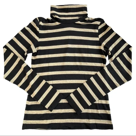 Veronica Beard Jeans Black & Metallic Gold Striped Turtleneck Size Medium - Picture 2 of 6